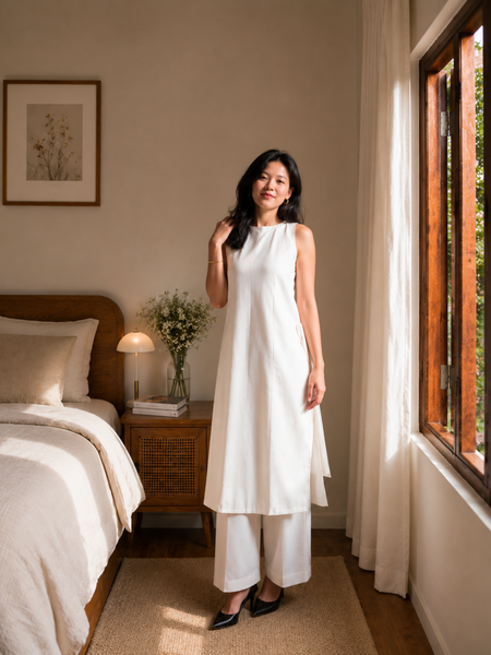 Ivory Grace Sleeveless Cotton Kurta Set