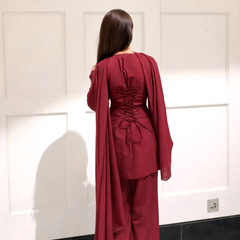 Maroon Kurta with Flared Palazzo Set with Golden Embellished Neckline