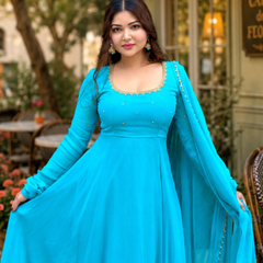 Turquoise Georgette Anarkali Suit Set with Dupatta