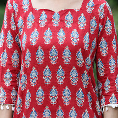 Women Red Ethnic Printed Three-Quarter Sleeve Straight Tunic