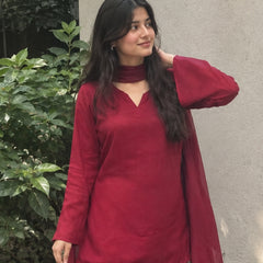Maroon Straight Kurta Palazzo Set with Sheer Dupatta