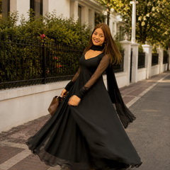 Elegant Black Flared Kurta Set