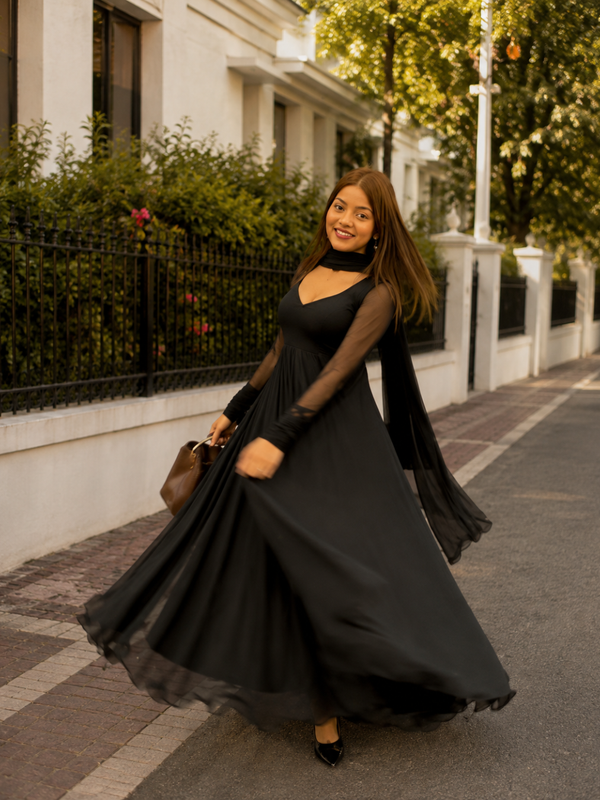 Elegant Black Flared Kurta Set