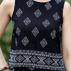 Women Black Rayon Ethnic Printed Sleeveless Top & Wide Leg Trouser Co-Ord Set | Casual Printed Co-Ord