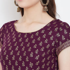 Poshak Hub Women Purple Cotton Golden Printed Anarkali Kurta.