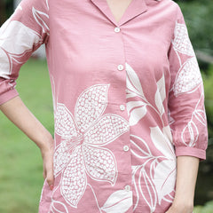 Women Pink Floral Printed Cotton Shirt & Wide Leg Trouser Co-Ord Set
