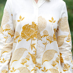 Women Beige Cotton Floral Printed Shirt & Wide Leg Trouser Co-Ord Set | Casual Botanical Print Co-Ord