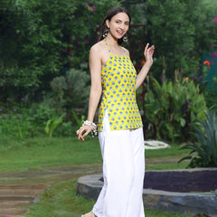 Women Yellow Ethnic Printed Halter Neck Tunic