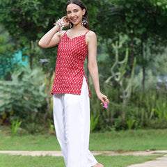 Women Red Ethnic Printed Sleeveless Tunic