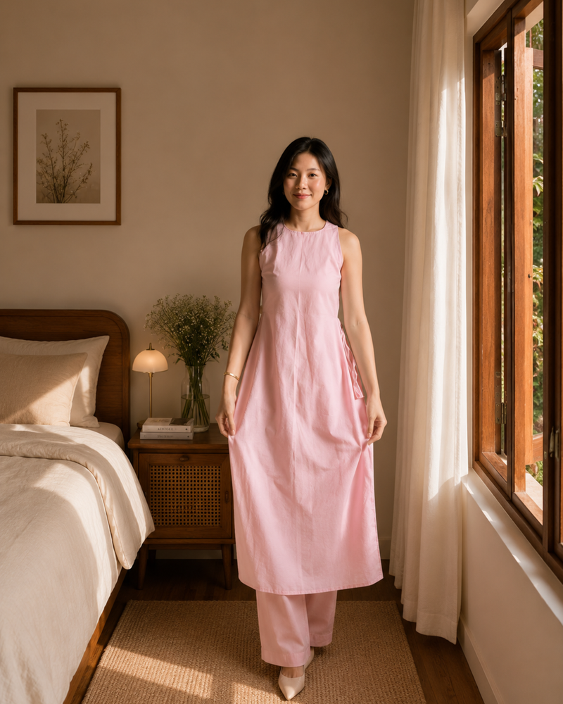 Ivory Grace Sleeveless Cotton Kurta Set