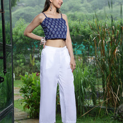 Women Blue Ethnic Printed Shoulder Strap Crop Top