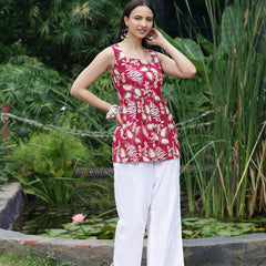 Women Pink Floral Printed Sleeveless Peplum Tunic