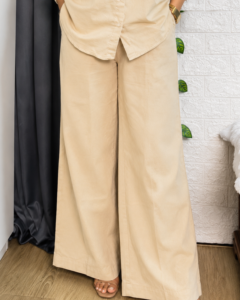 Premium Cotton Co-Ord Set for Women | Relaxed Fit Shirt & Wide Leg Pants