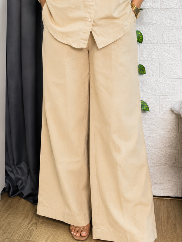 Premium Cotton Co-Ord Set for Women| Relaxed Fit Shirt & Wide Leg Pants
