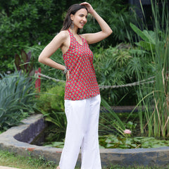 Women Pink Ethnic Printed Halter Neck Tunic