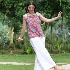 Women Pink Paisley Printed Sleeveless Shoulder Strap Tunic