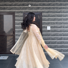 Ivory Embroidered Anarkali Suit Set with Sheer Dupatta