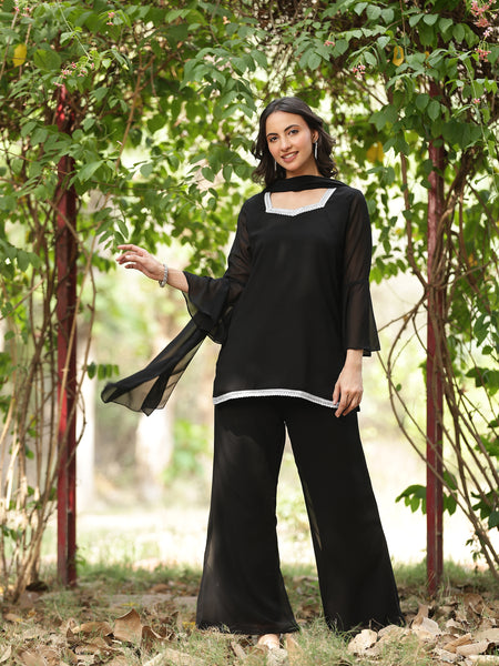 Embellished Kurta with Flared Palazzo Set