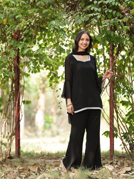 Embellished Kurta with Flared Palazzo Set