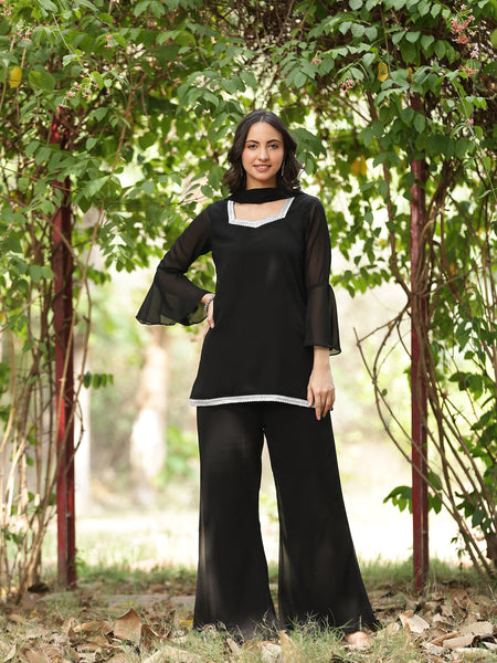 Embellished Kurta with Flared Palazzo Set