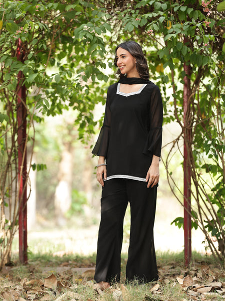 Embellished Kurta with Flared Palazzo Set