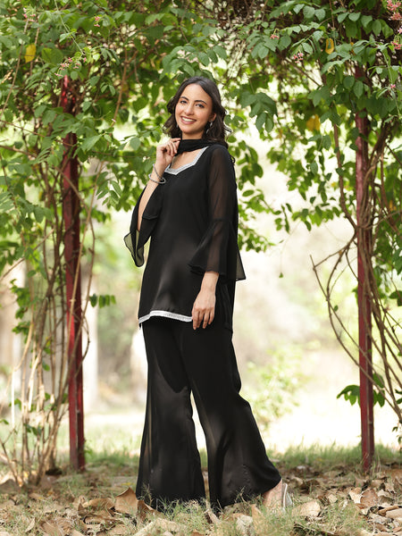 Embellished Kurta with Flared Palazzo Set