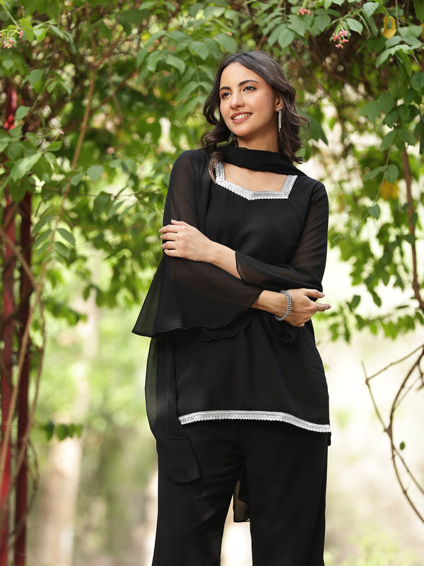 Embellished Kurta with Flared Palazzo Set