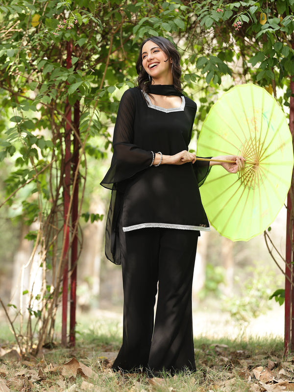 Embellished Kurta with Flared Palazzo Set