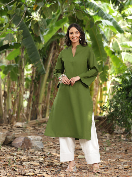 Olive Green Farshi Kurta Palazzo Set