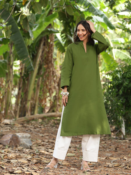 Olive Green Farshi Kurta Palazzo Set