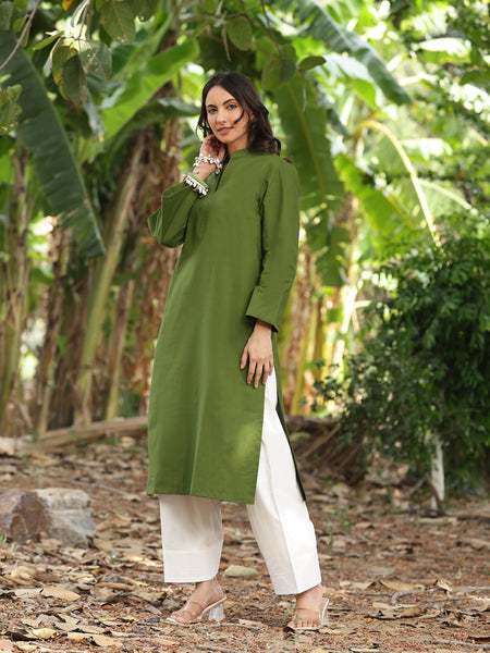 Olive Green Farshi Kurta Palazzo Set