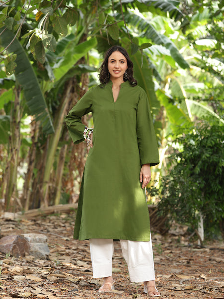 Olive Green Farshi Kurta Palazzo Set