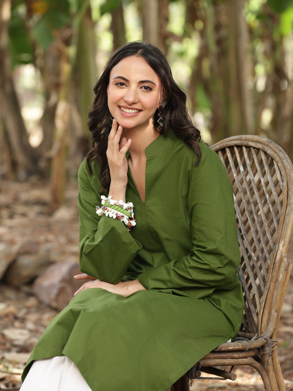Olive Green Farshi Kurta Palazzo Set