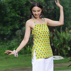 Women Yellow Ethnic Printed Halter Neck Tunic