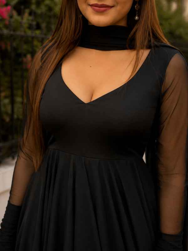 Elegant Black Flared Kurta Set