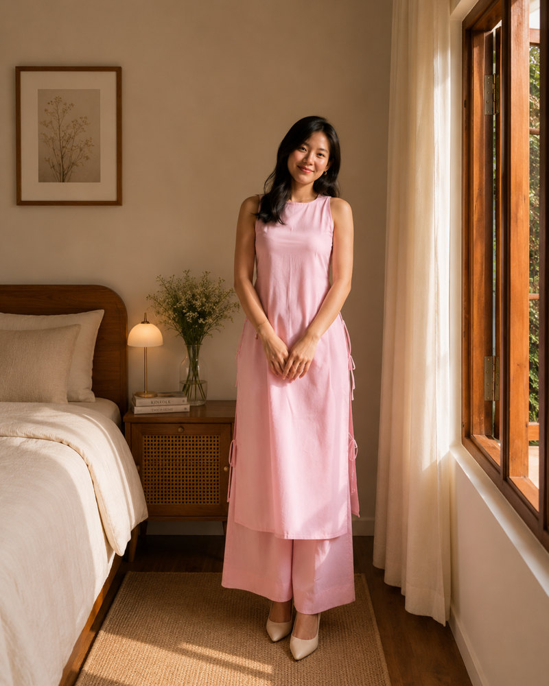 Ivory Grace Sleeveless Cotton Kurta Set