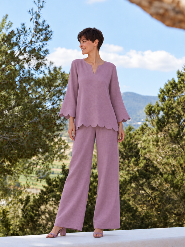 Lavender Scallop-Trim Co-Ord Set