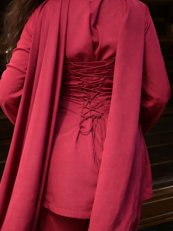 Maroon Kurta with Flared Palazzo Set with Golden Embellished Neckline