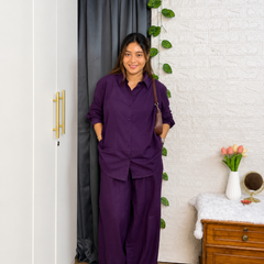 Premium Cotton Co-Ord Set for Women | Relaxed Fit Shirt & Wide Leg Pants