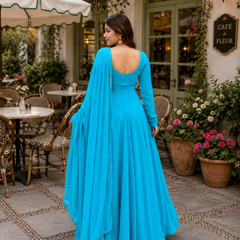 Turquoise Georgette Anarkali Suit Set with Dupatta