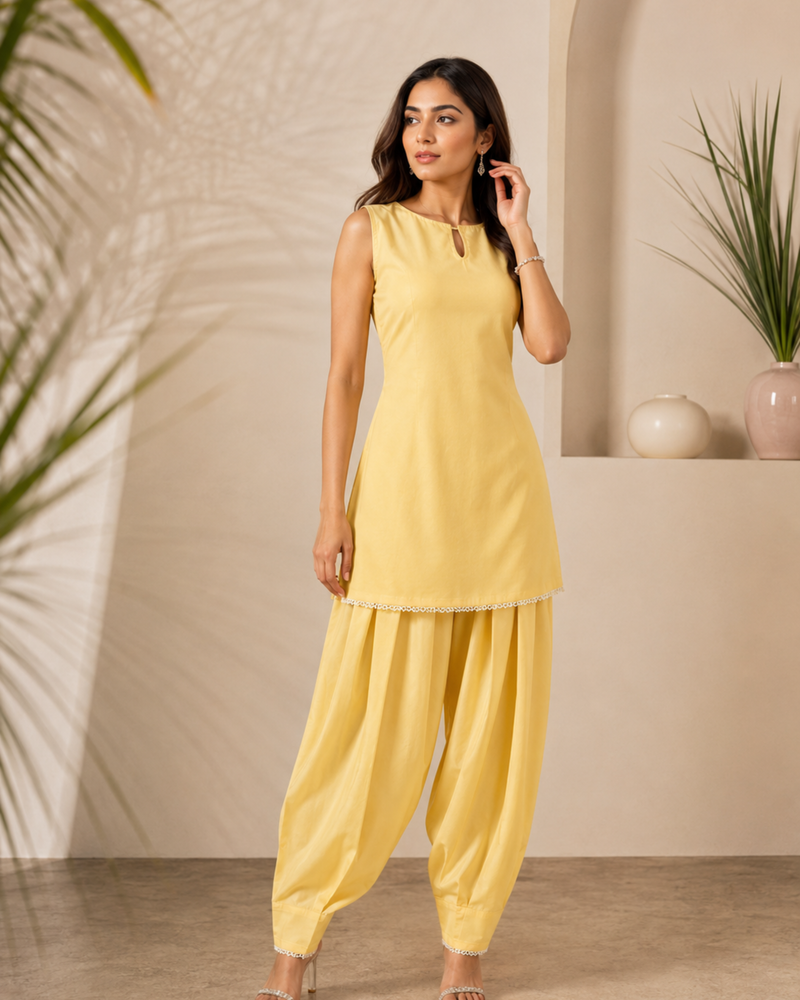 Butter Yellow Farshi Salwar & Kameez Set