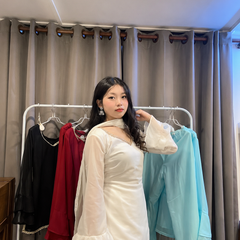 Off White Kurta Set with Palazzo & Sheer Sleeves With Dupatta