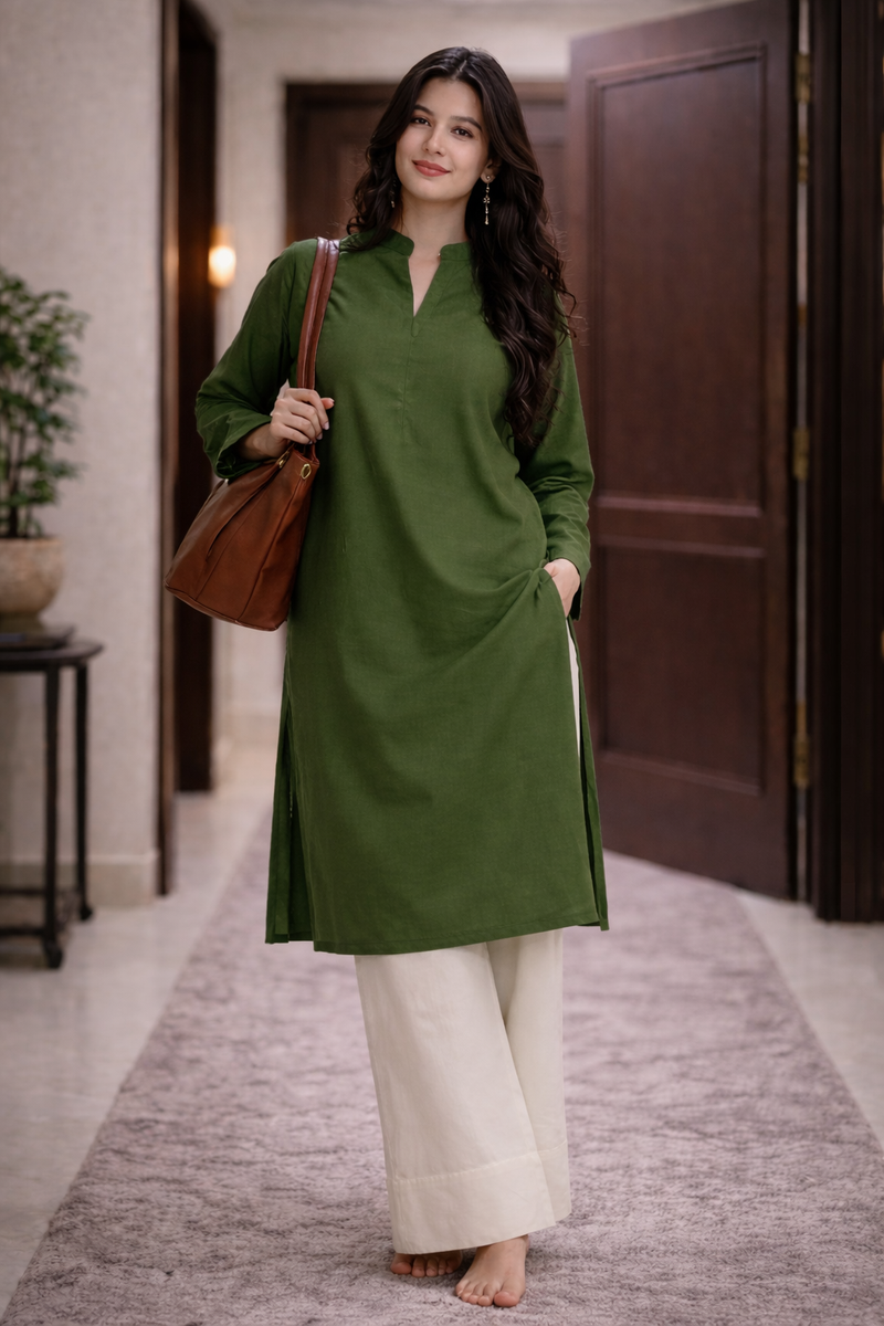 Olive Green Farshi Kurta Palazzo Set