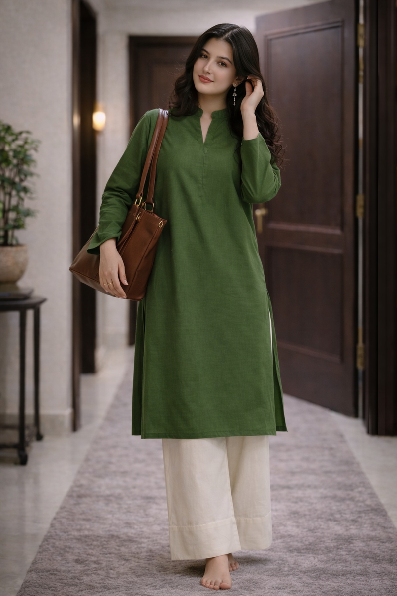 Olive Green Farshi Kurta Palazzo Set