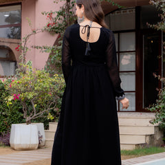 Poshak Hub Women Black georgette Aari work A-Line Kurta with Sharara