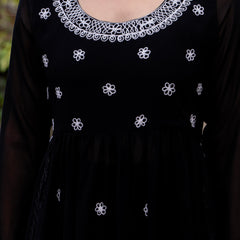 Poshak Hub Women Black georgette Aari work A-Line Kurta with Sharara