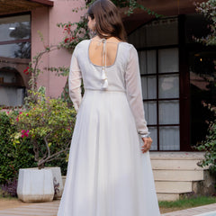 Poshak Hub Women Off-White Georgette Hand Embroidery Anarkali Kurta