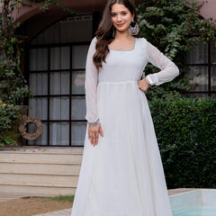 Poshak Hub Women Off-White Georgette Hand Embroidery Anarkali Kurta