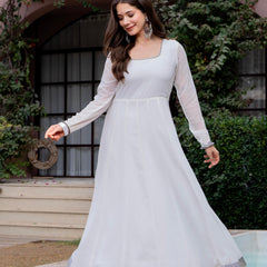 Poshak Hub Women Off-White Georgette Hand Embroidery Anarkali Kurta