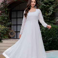 Poshak Hub Women Off-White Georgette Hand Embroidery Anarkali Kurta